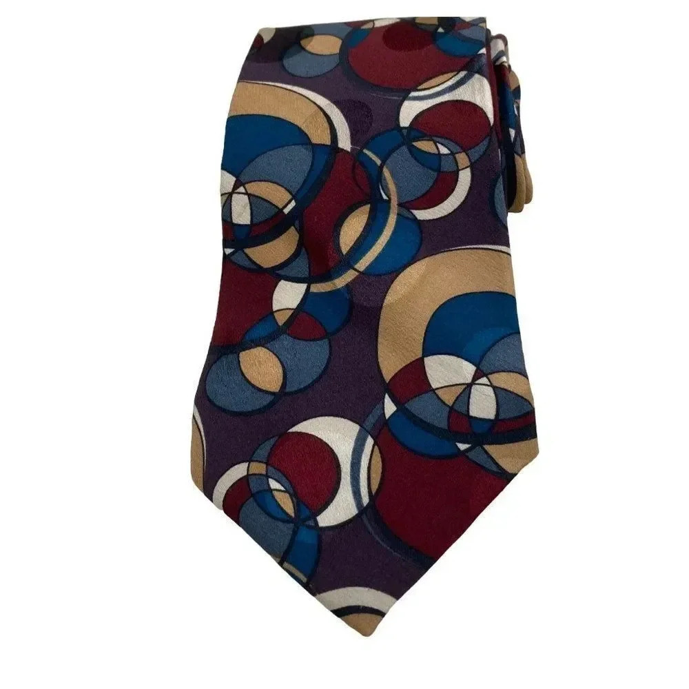 Je Suis 100% Silk Multicolor Geometric Pattern Tie Circles Necktie USA